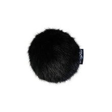 Black fur windscreen ball with fabric label on the side