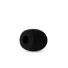 Black foam mic windscreen with center hole, oval cylinder shape