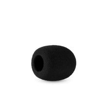 Black microphone foam windscreen with hollow center opening, rounded cylinder