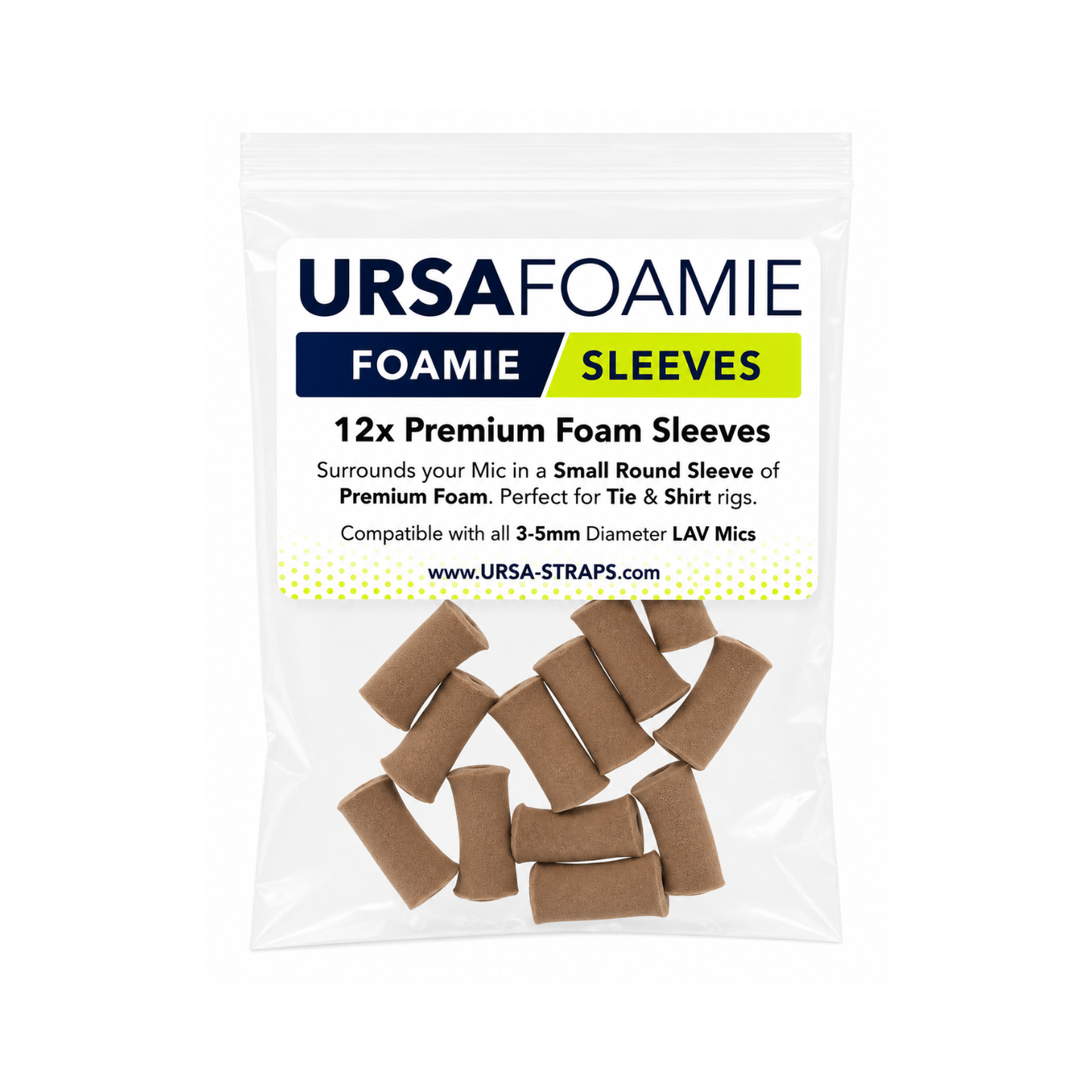 Caramel brown foam mic sleeves, small round sleeves in a clear bag