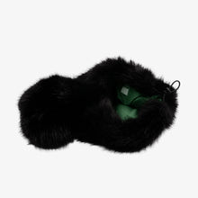 Black fur wind jacket with plush outer cover and green inner panel
