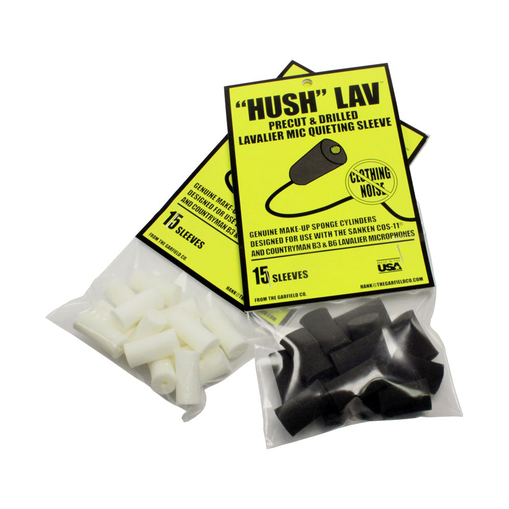 Lavalier mic foam quieting sleeves, white and black, retail pack with 15 sleeves