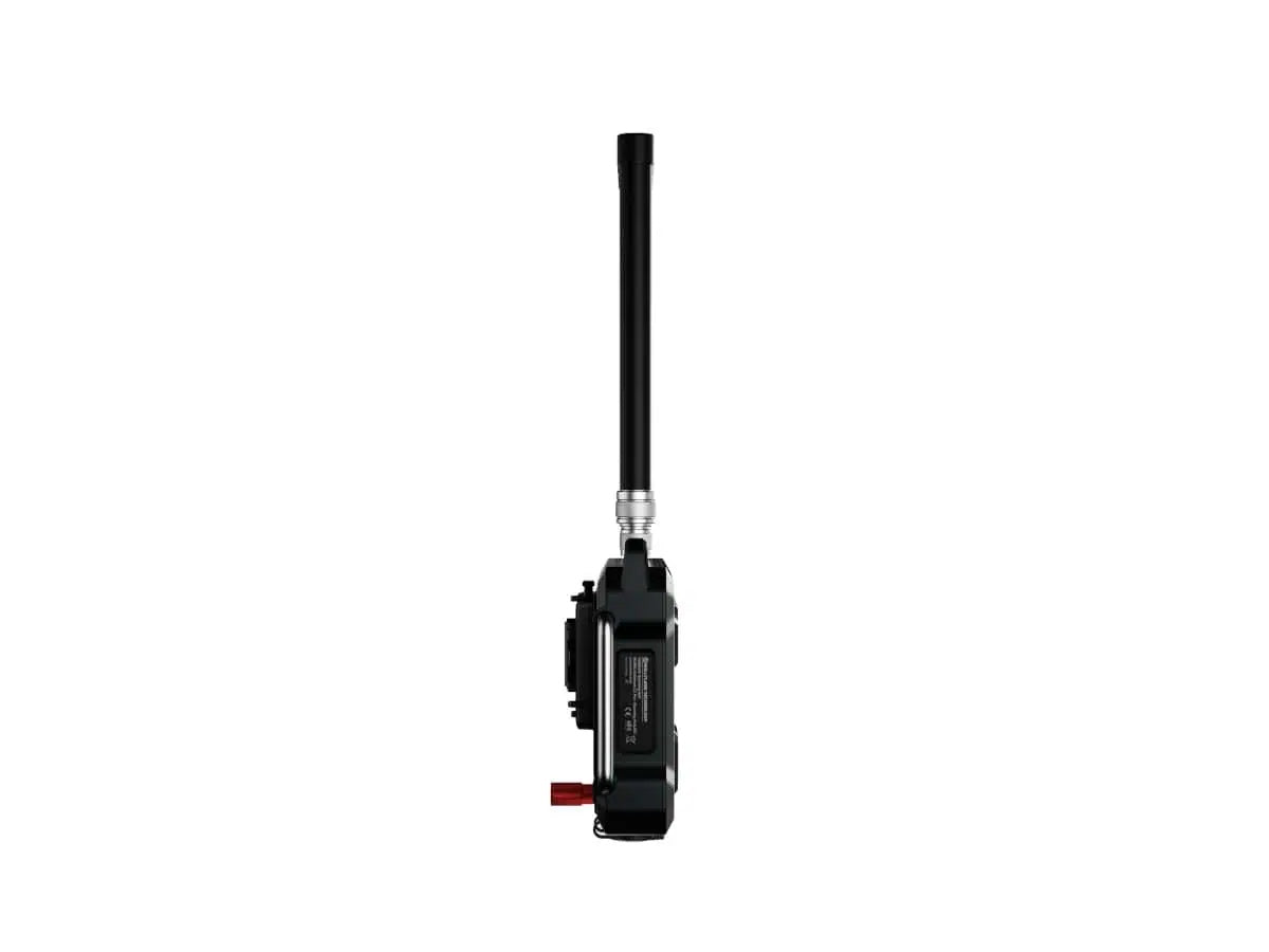 Black wireless intercom headset transceiver with antenna and clip