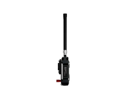 Black wireless intercom headset transceiver with antenna and clip