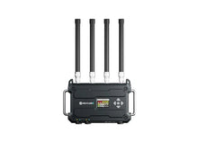 Roaming hub base with four upright antennas and LCD display on black case