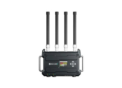 Roaming hub base with four upright antennas and LCD display on black case