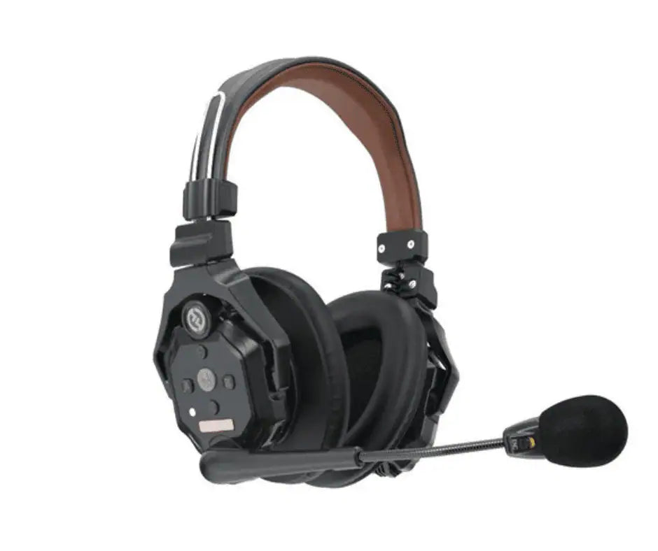 Wireless headset with boom mic and padded ear cushions