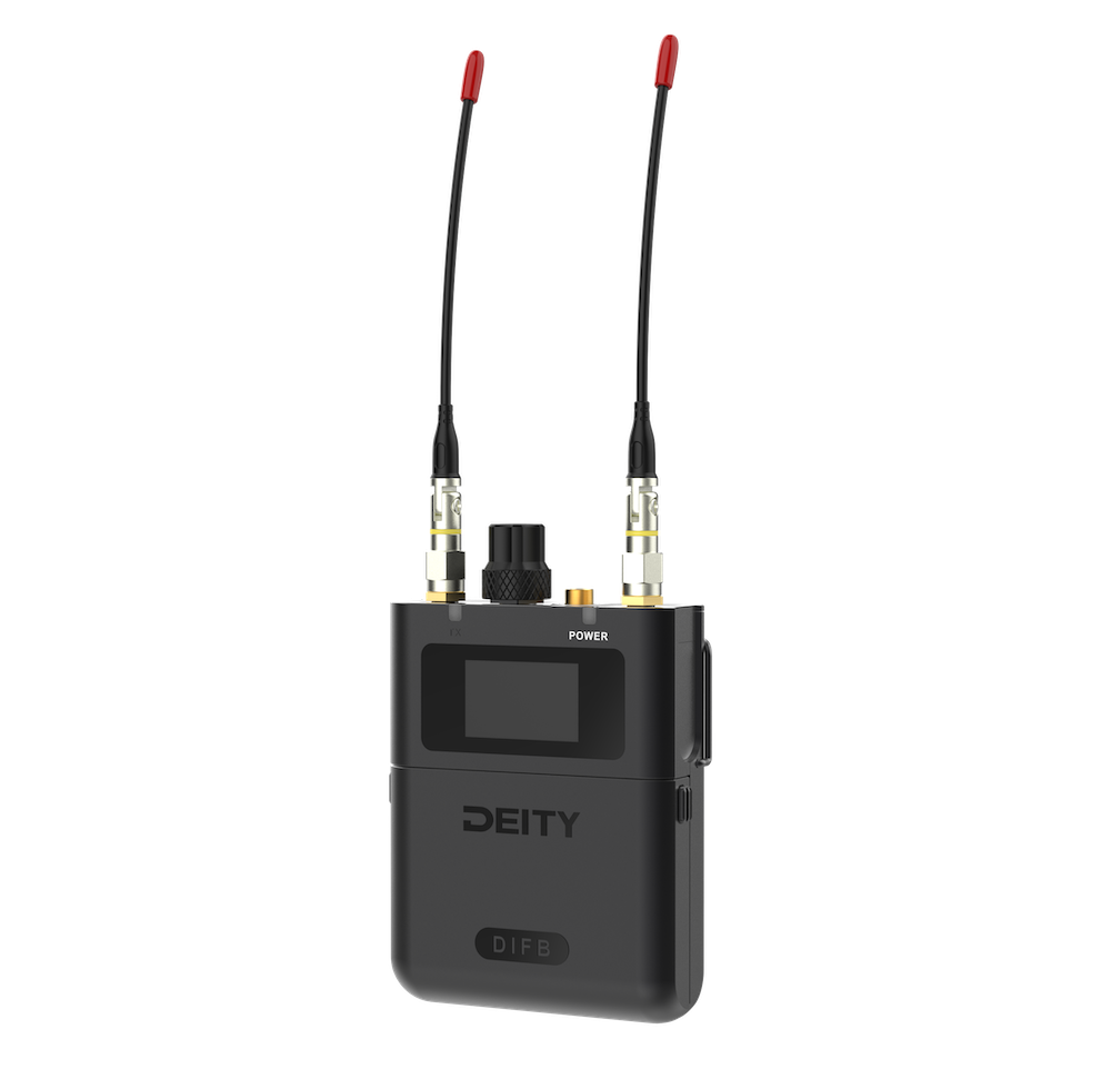 DEITY digital IFB receiver with two antenna rods and front panel display