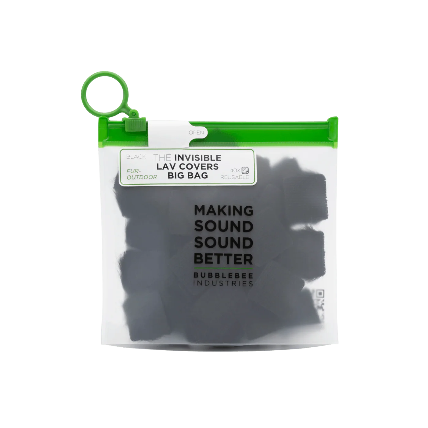 Black fur outdoor lav covers refill bag with green latch, 40 pack