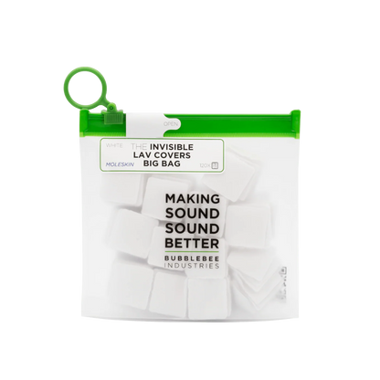 White moleskin lav covers refill bag with green latch, 120 pack