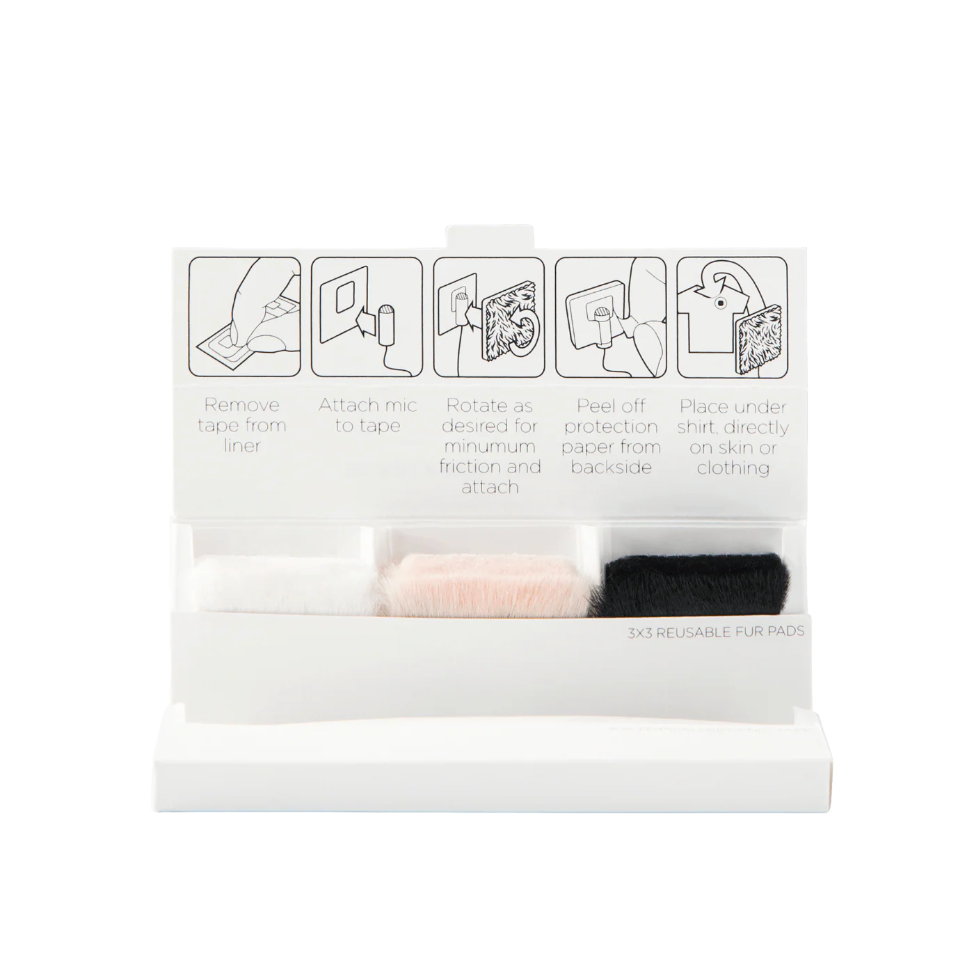 Invisible Lav Covers kit with three reusable fur pads