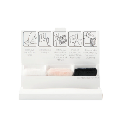 Invisible Lav Covers kit with three reusable fur pads