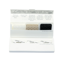 Lav mic cover dispenser tray with three textured reusable pads