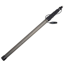Graphite boom pole with attached XLR cable and black connector segments