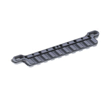 Black accessory attachment bar with multiple mounting slots and two end metal loops