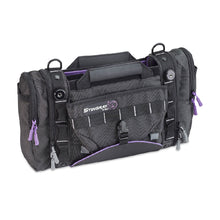 Black audio mixer recorder bag with purple accents, side pockets, reinforced handles