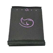 Black textured kickstand panel with purple graphic logo and reinforced bottom hem