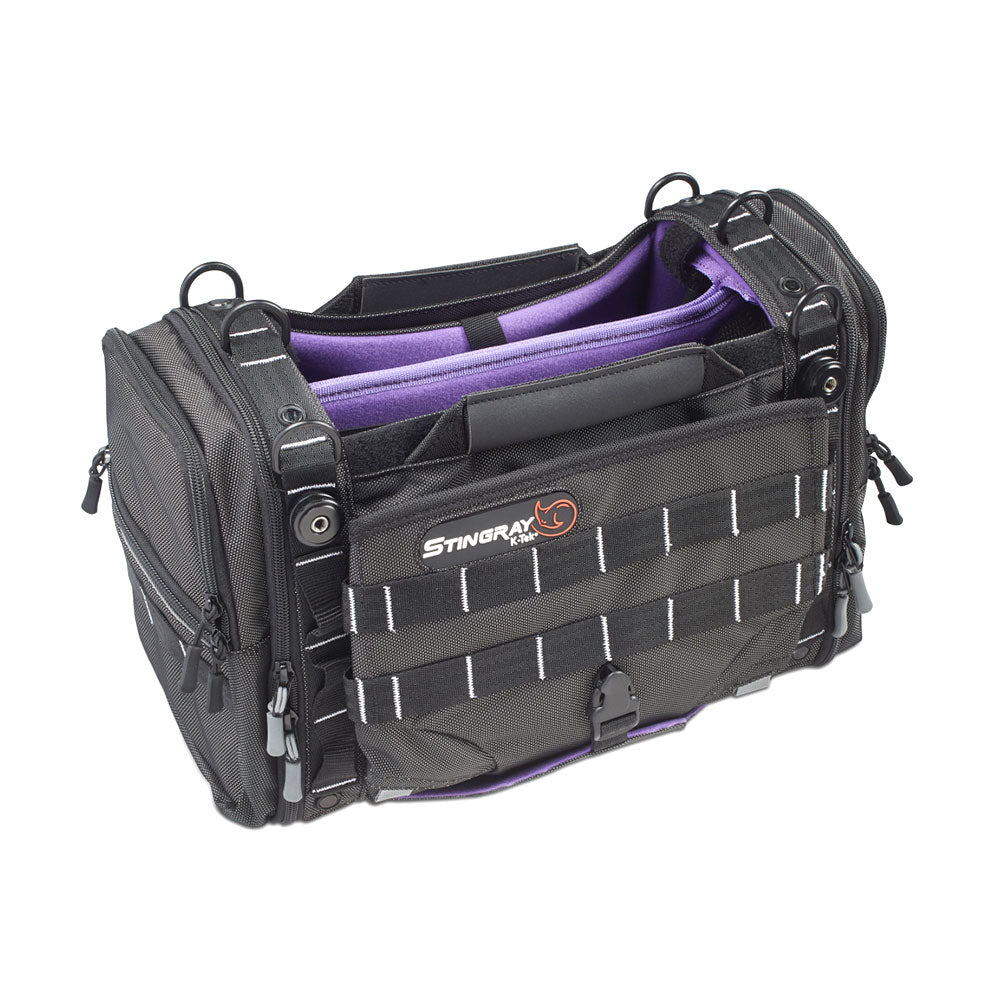 Stingray Small-X Purple audio bag showing accessory mounting points and side storage