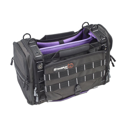 Stingray Small-X Purple audio bag showing accessory mounting points and side storage