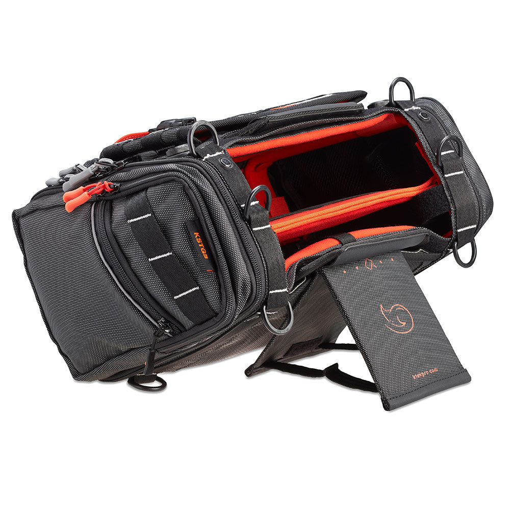 K-Tek Stingray Small-X bag open showing internal frame and removable kickstand
