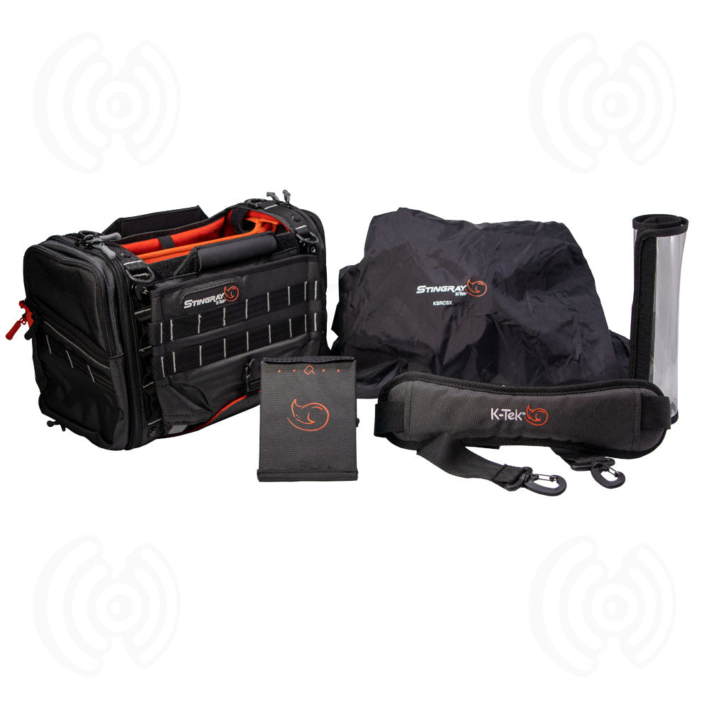 K-Tek Stingray Small-X bag with included shoulder strap, kickstand, clear shield and weather cover