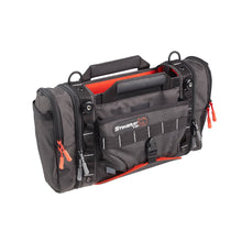 Stingray audio mixer recorder bag side view with organizer slots and orange-lined interior