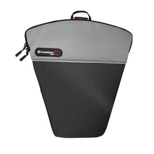 Antenna pouch with gray top and black textured body, zip closure and carry handle