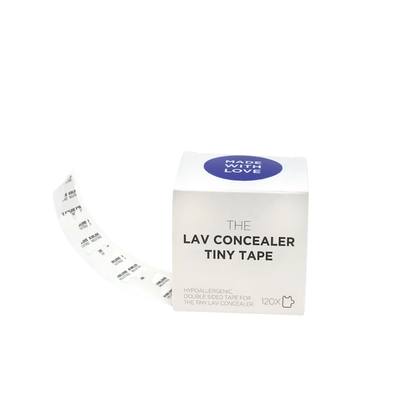Concealer tiny tape box with white adhesive strip roll, 120 pieces
