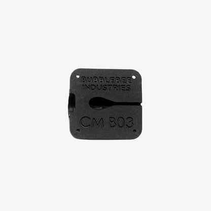 Black lav concealer mount with “CM B03” marking and “BubbleBee Industries” text