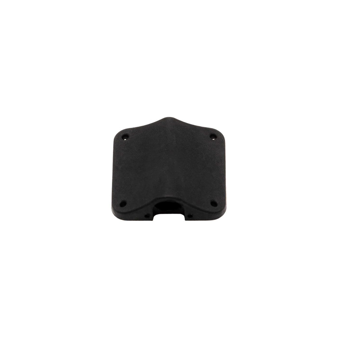 Black lav concealer mount with corner holes and curved notch opening