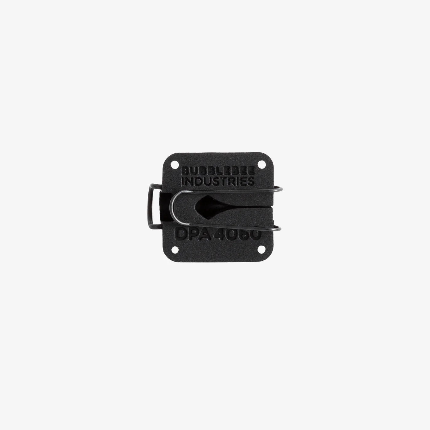 Black lav microphone concealer labeled DPA 4060 with mounting slots