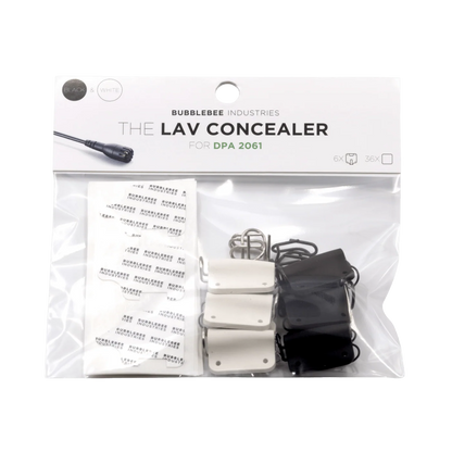Lav mic concealer kit for DPA 2061 in black and white, with clips and labels