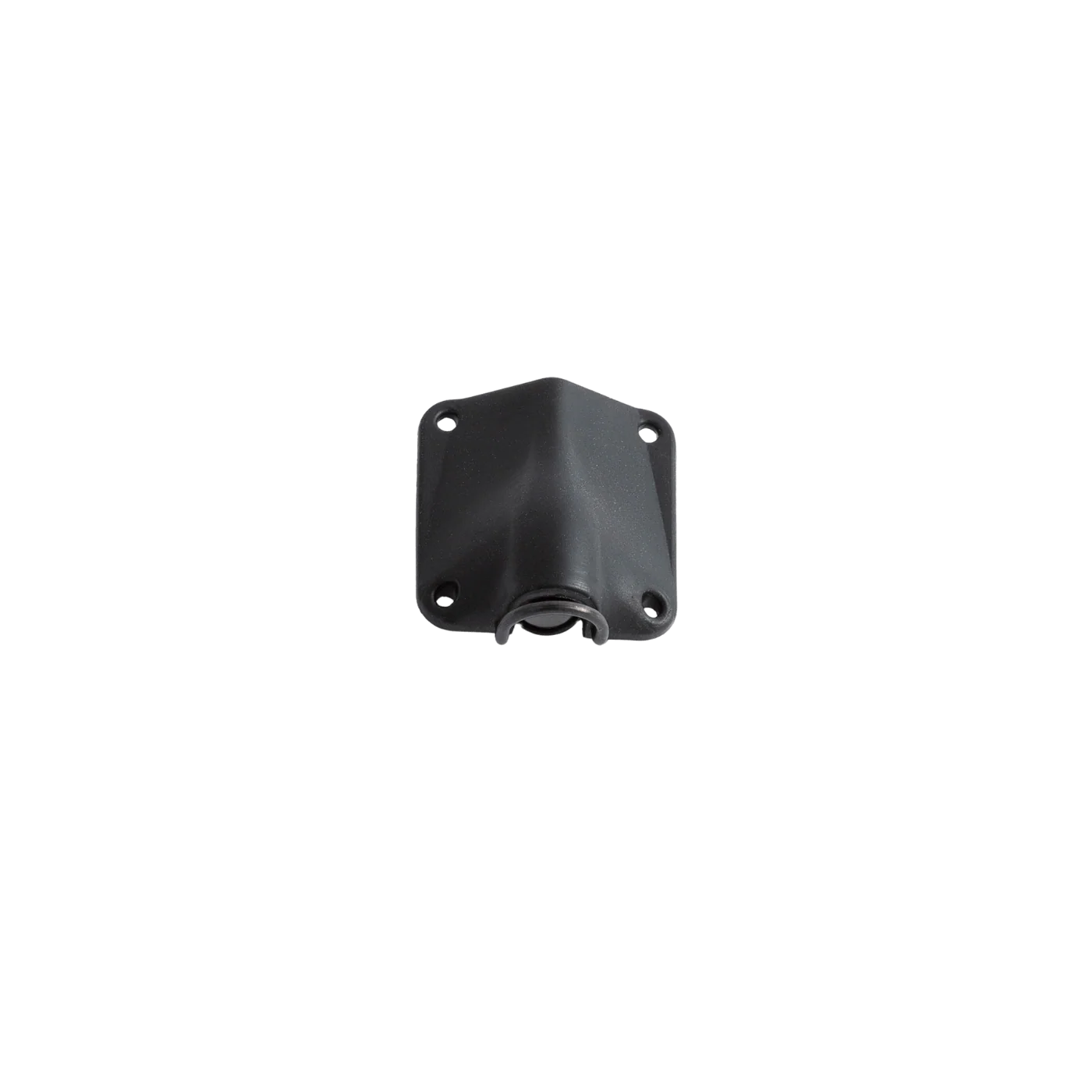 Black lav microphone concealer clip with mounting holes and cable connector