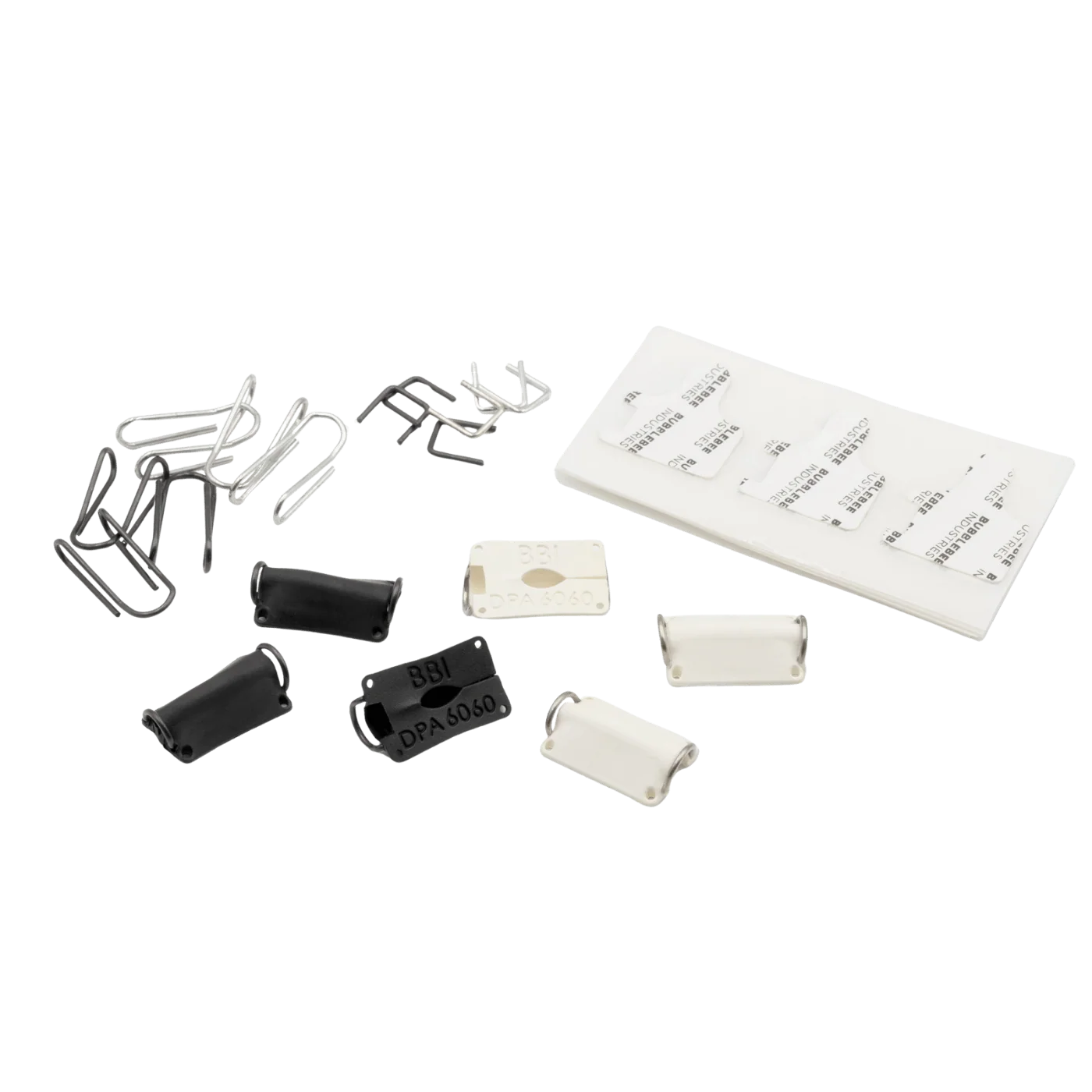 Lav mic concealer parts set, black and white mounting clips and label cards
