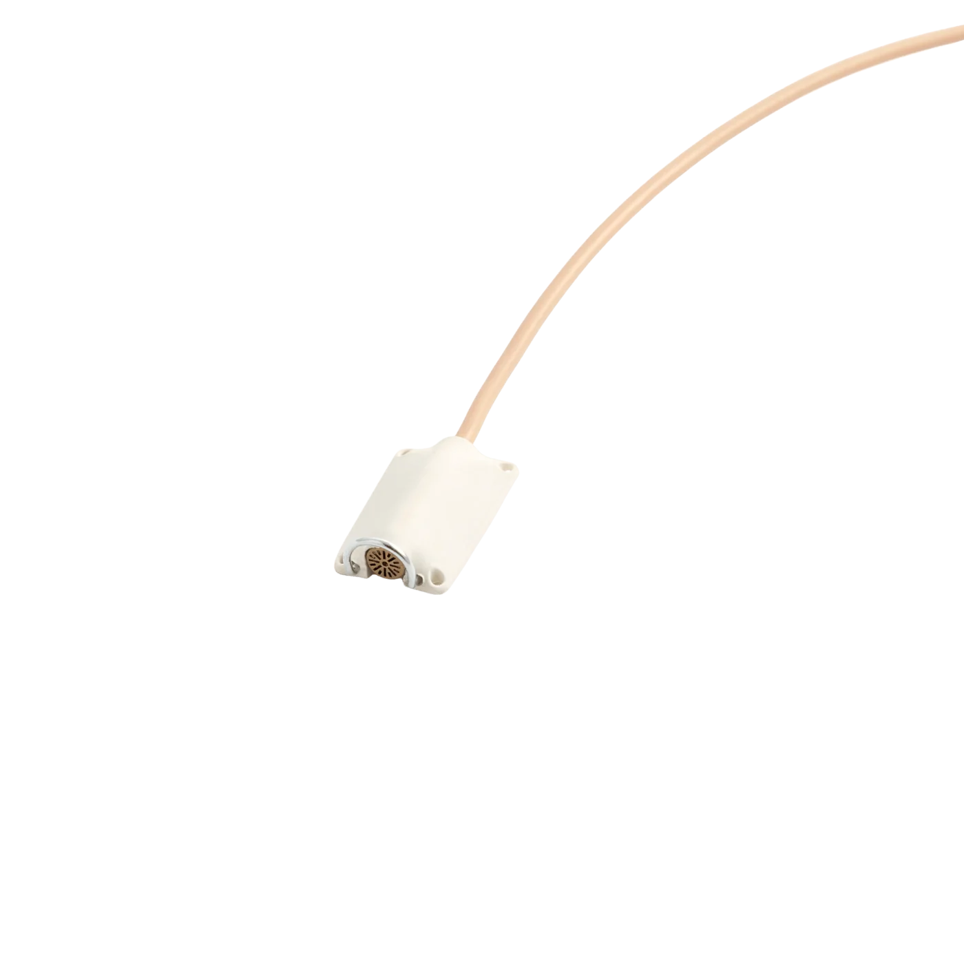 White lav mic concealer with attached cable and small mesh grille