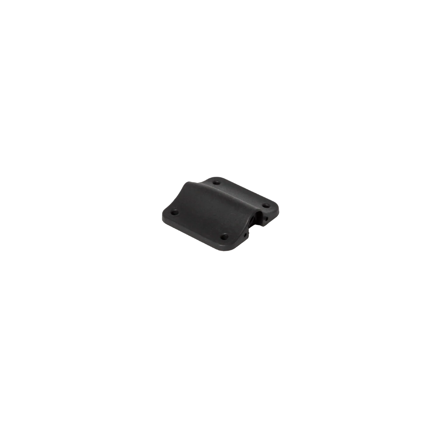 Black lav microphone concealer clip with mounting holes and curved base