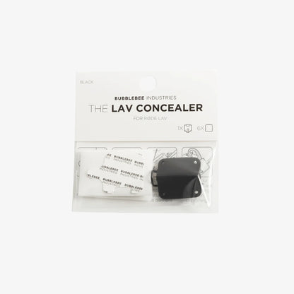 RØDE lav concealer kit with black concealer clip and adhesive pads in package