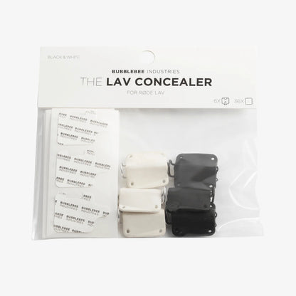 Lav concealer pack with white and black mic covers and adhesive strips