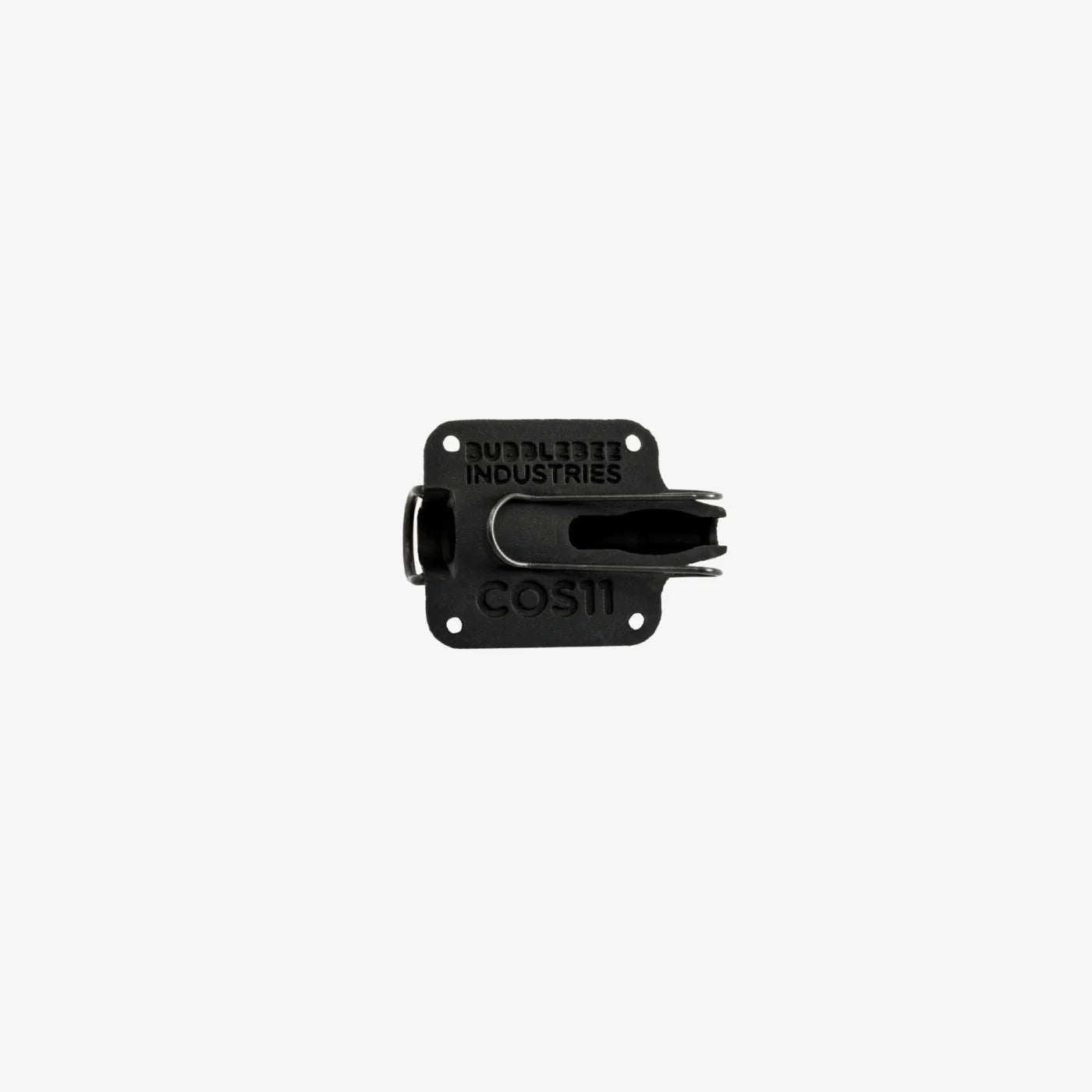 Black lav mic concealment housing with label plate and mounting holes