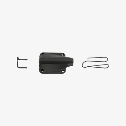 Black lav mic concealment housing with metal spring and mounting piece