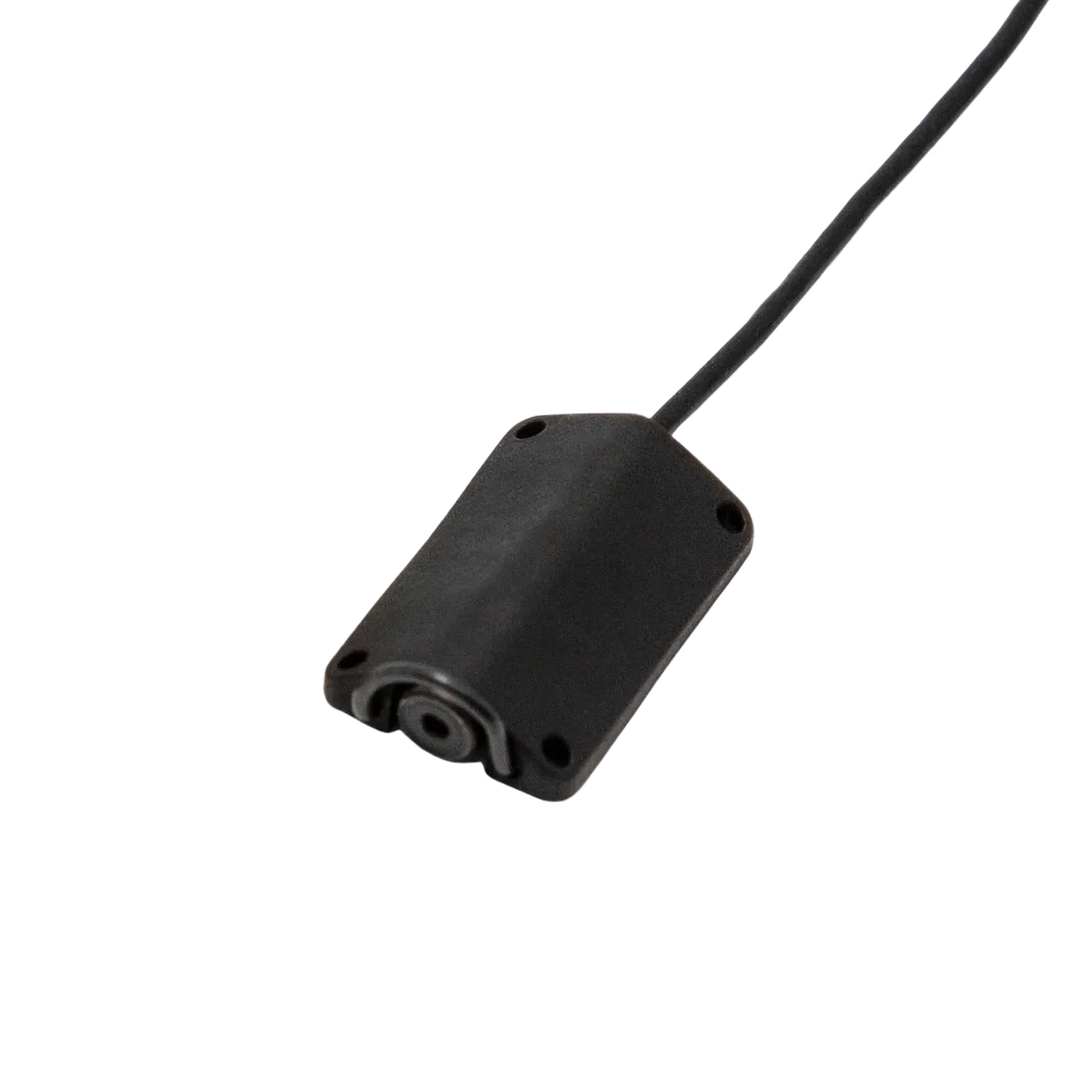 Black lav concealer capsule with attached cable and mounting holes