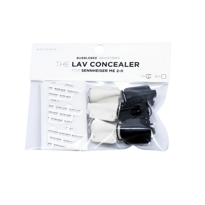 Lav concealer kit for Sennheiser, includes black and white sleeves and mounting clips