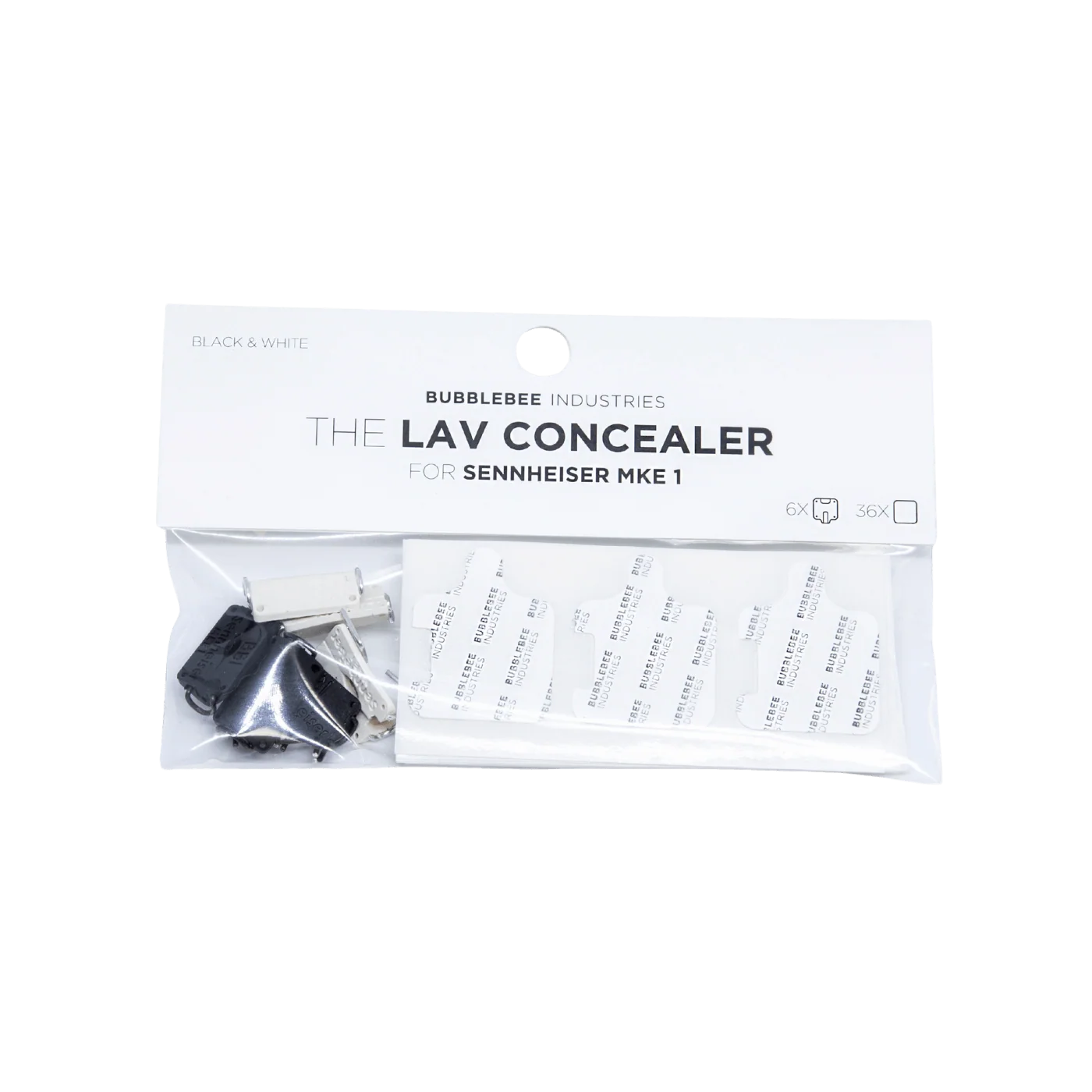 Lav concealer kit for Sennheiser MKE1, white label strips and black sleeve