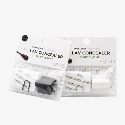 Lav mic concealer for Shure in retail package with black and white clips
