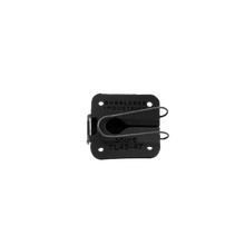 Black lav mic concealer clip mechanism with Shure compatibility labels