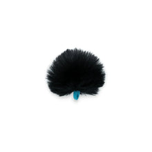 Black fuzzy microphone windscreen with teal inner cap