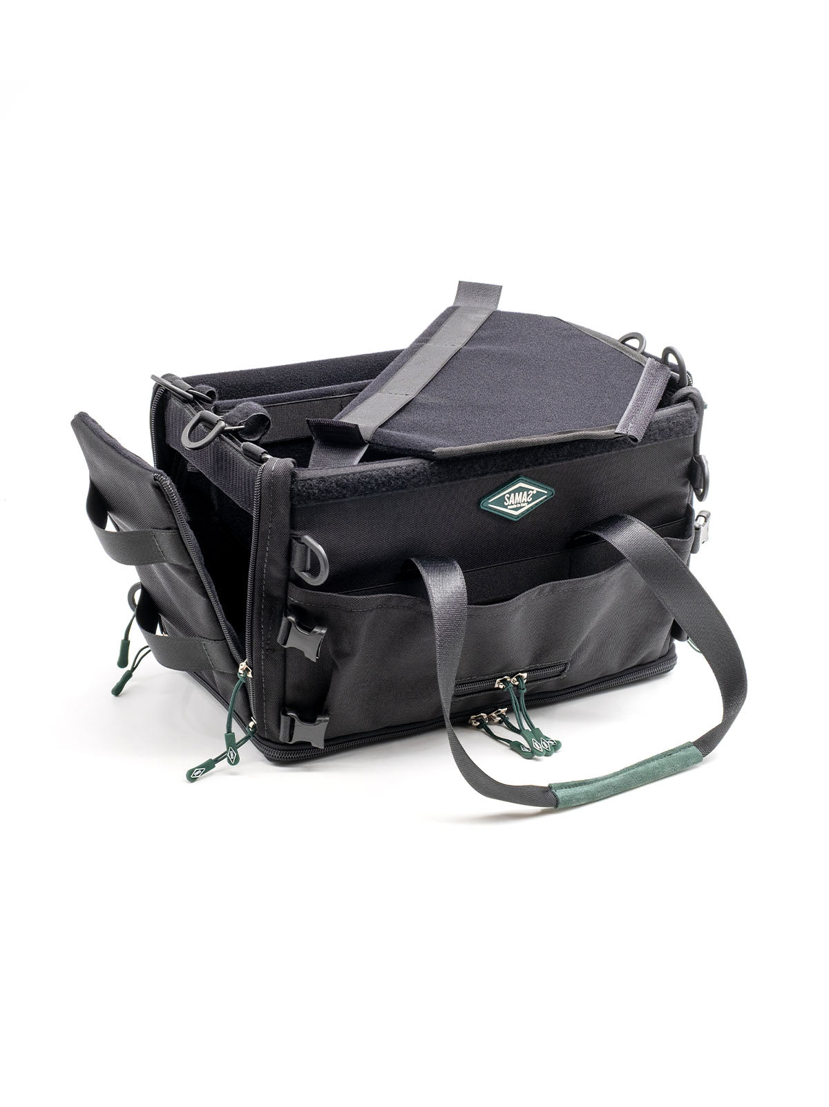 Large audio mixer recorder case with side handles, front organizer pocket, and shoulder strap