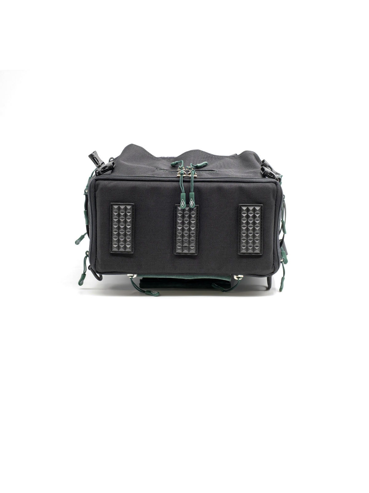Small audio mixer bag with three front panel compartments and side attachment straps