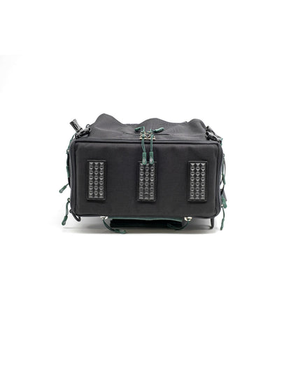 Small audio mixer bag with three front panel compartments and side attachment straps