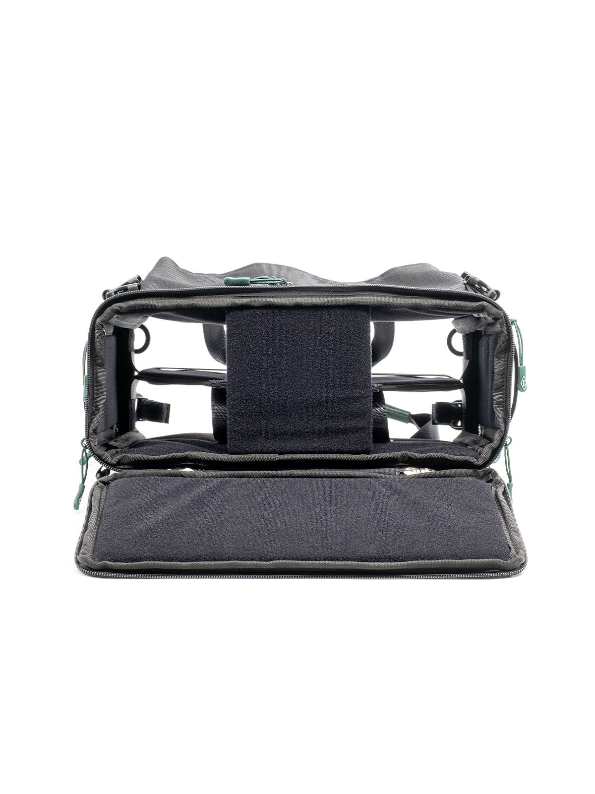 Large audio mixer recorder case showing open internal frame and padded insert